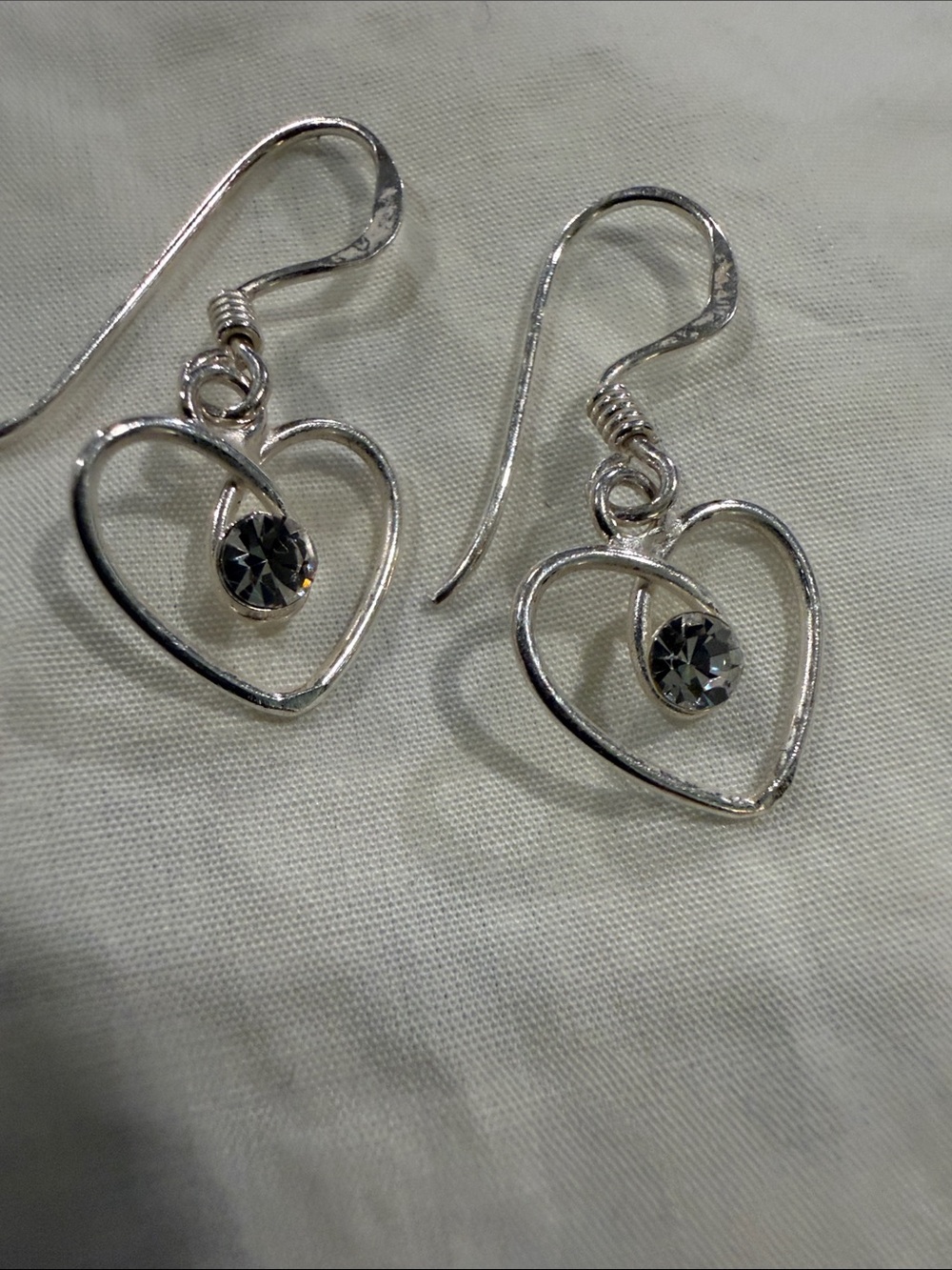 925Silver/ Heart Drop Earrings with Clear Crystal Accent - Women's Jewelry